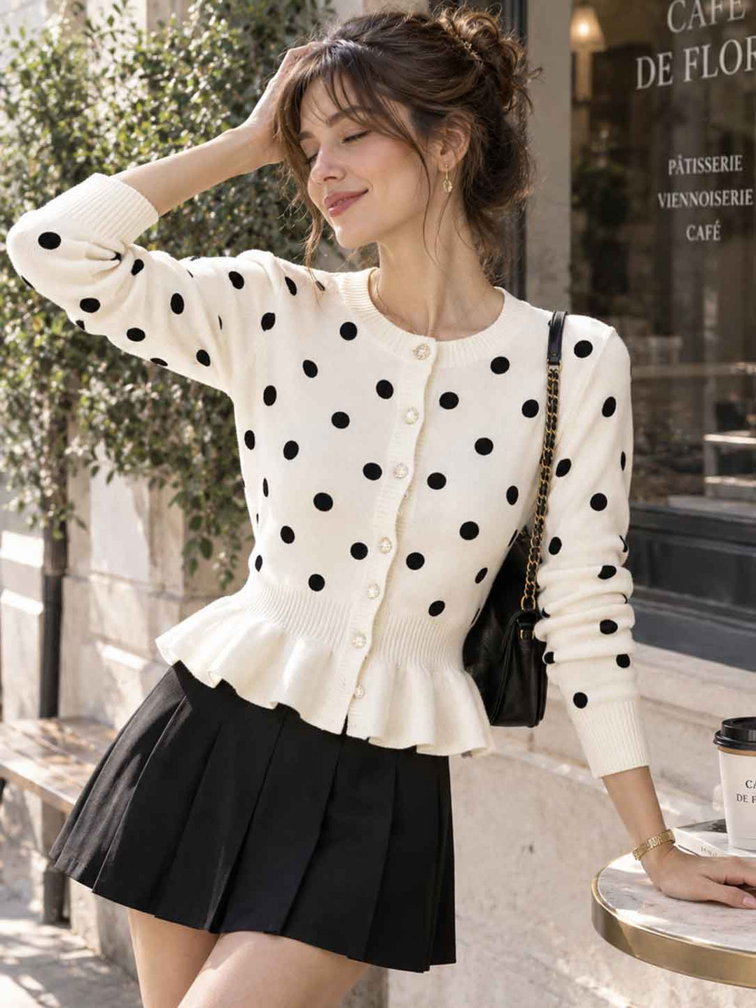 Polka Dot Slim-fit  Knit Top