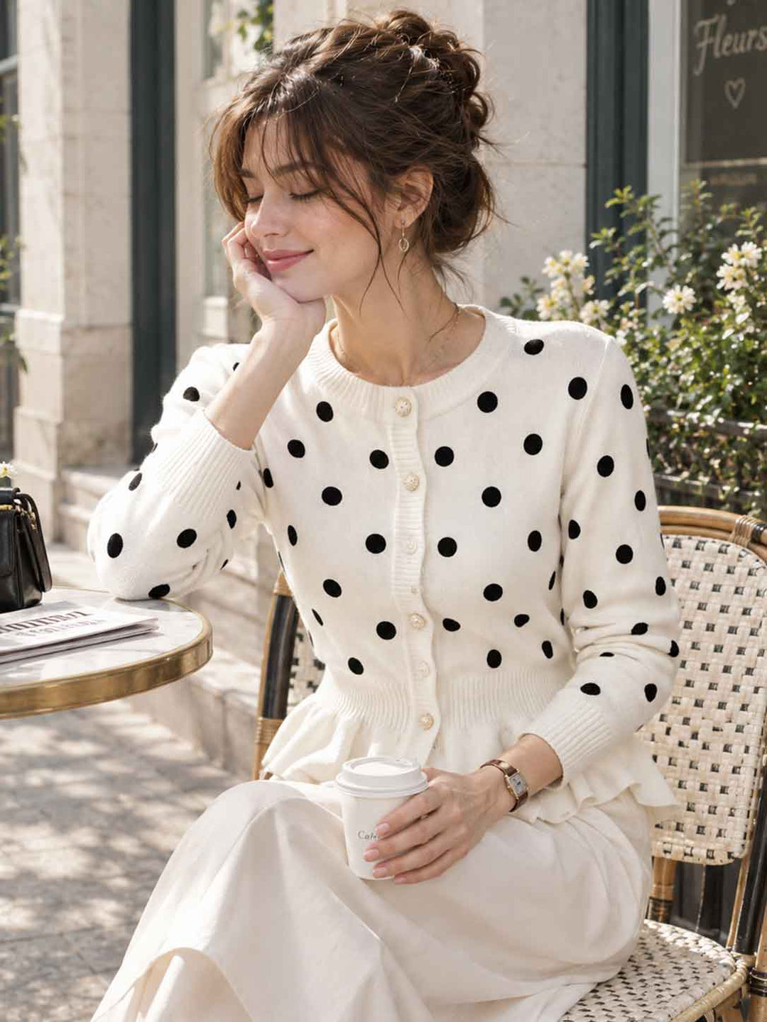 Polka Dot Slim-fit Knit Top