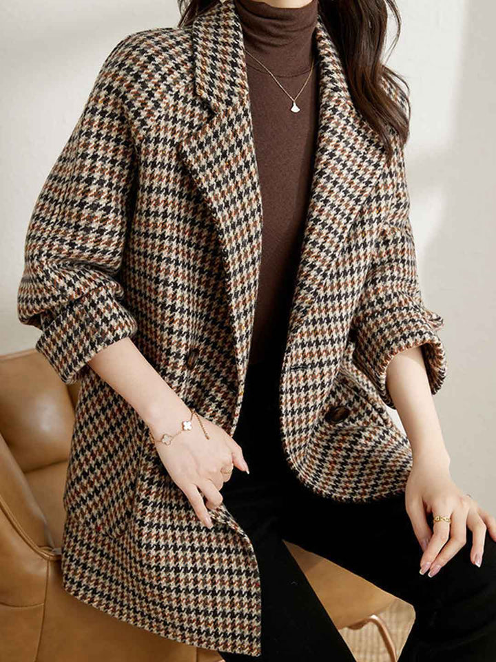 Emily Loose Suit Collar Houndstooth Trench Coat