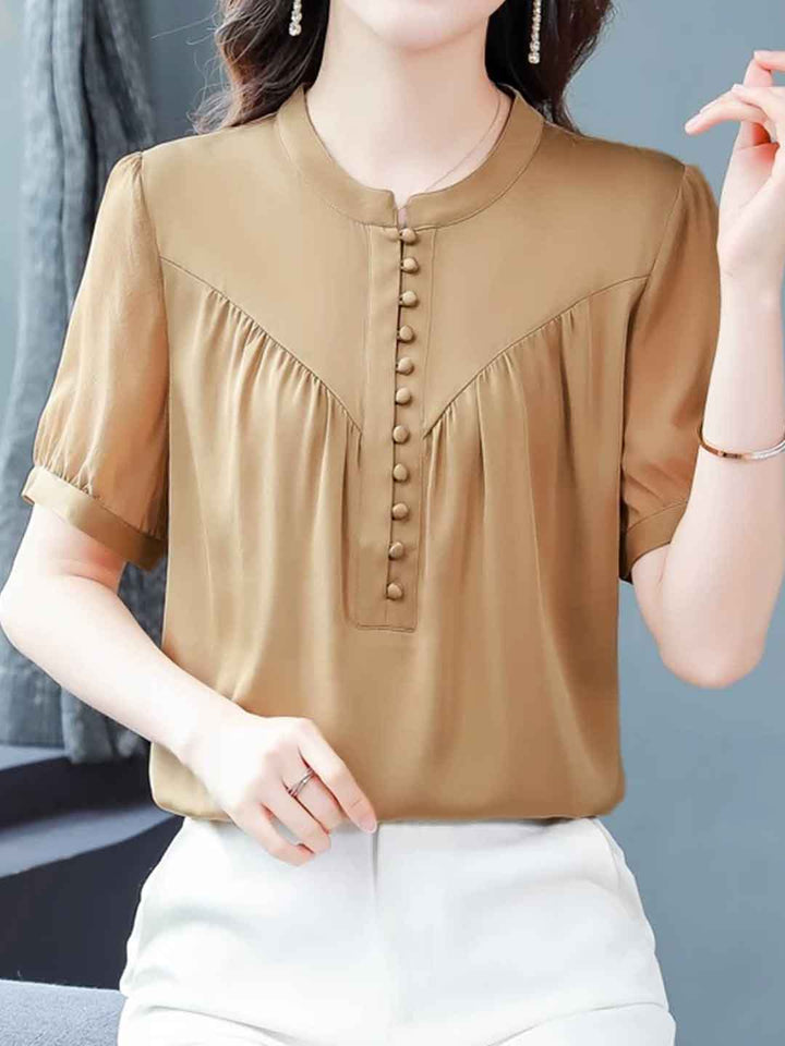 Anna Loose Crew Neck Solid Color Chiffon Top