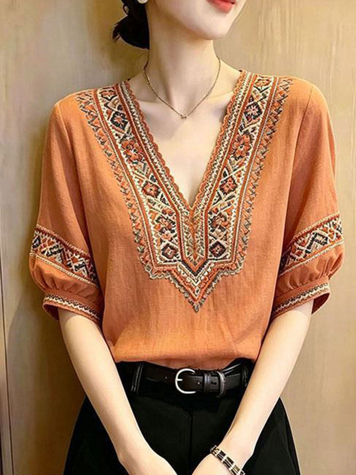 Kaylee Elegant V-Neck Embroidered Top