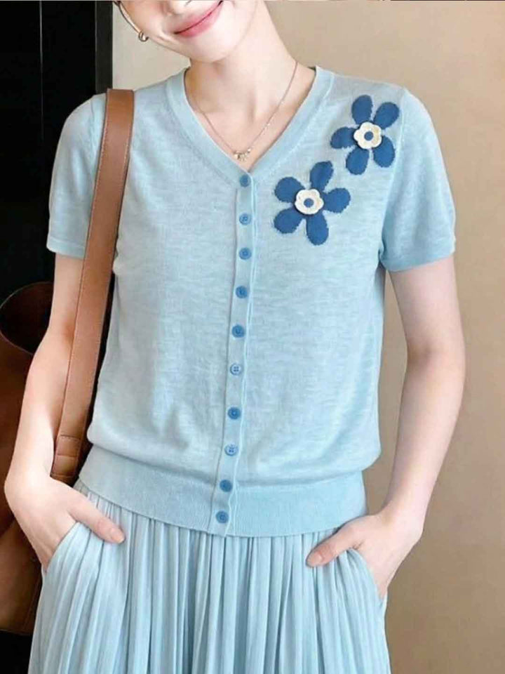 Hannah Casual V-Neck Solid Color Knitted Cardigan