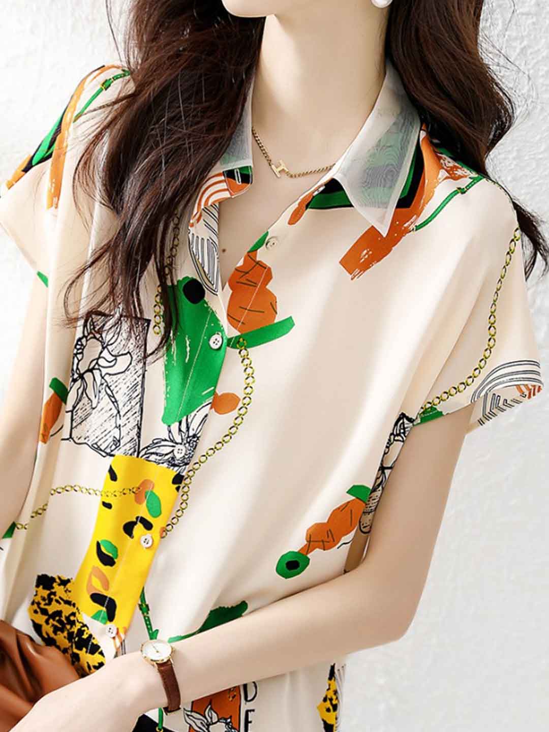 Hailey Lapel Printed Patchwork Shirt