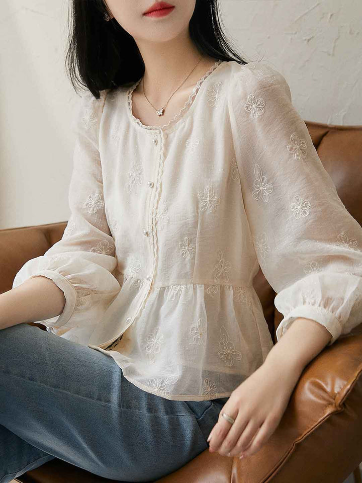 Sophie Elegant Square Neck Lace Embroidered Top