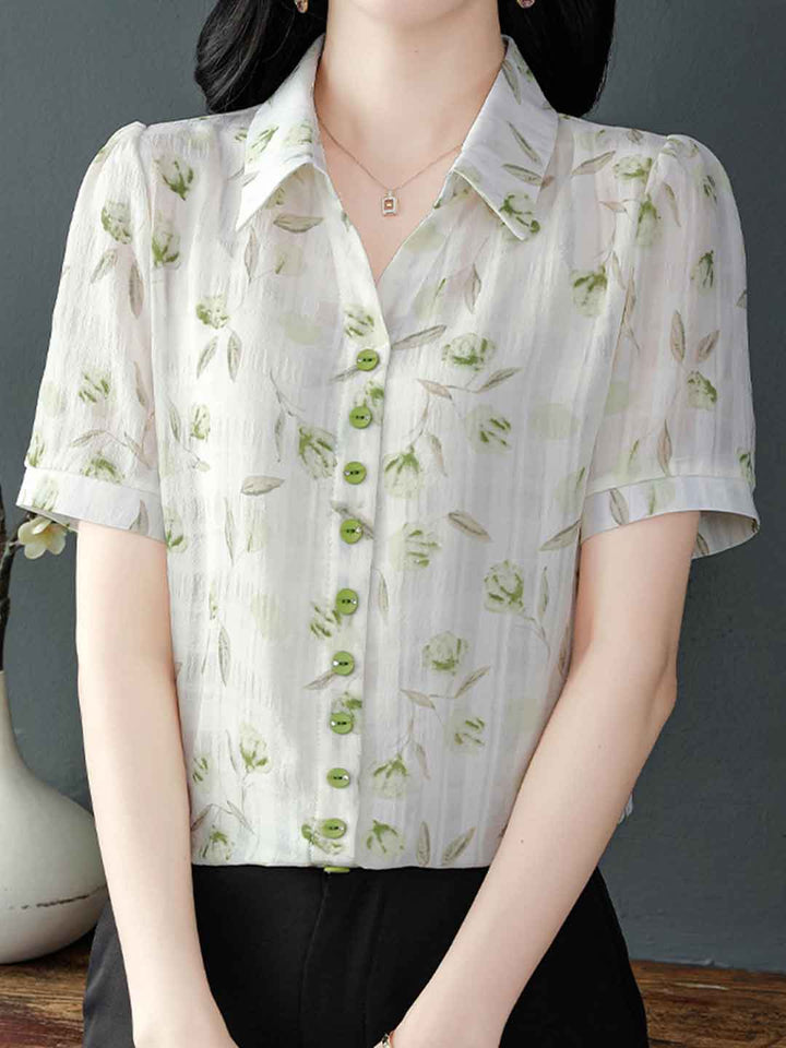 Isabelle Elegant Polo Printed Chiffon Shirt