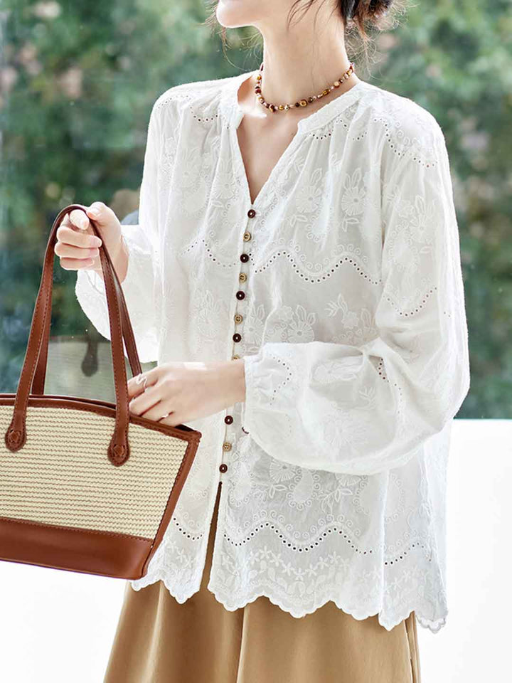 Ava Loose V-Neck Embroidered Top