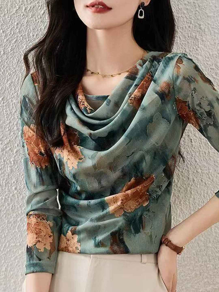 Ella Slim Stack Collar Printed Mesh Top