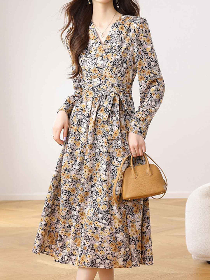Mia Classic V-Neck Waisted Floral Dress