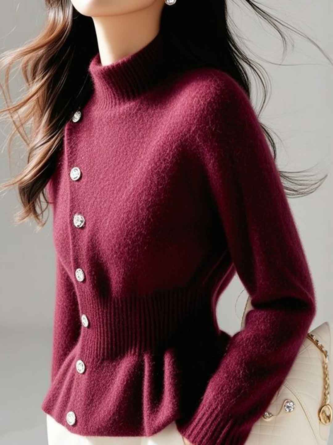 Valeria Slim Turtleneck Solid Color Pullover Knitted Top