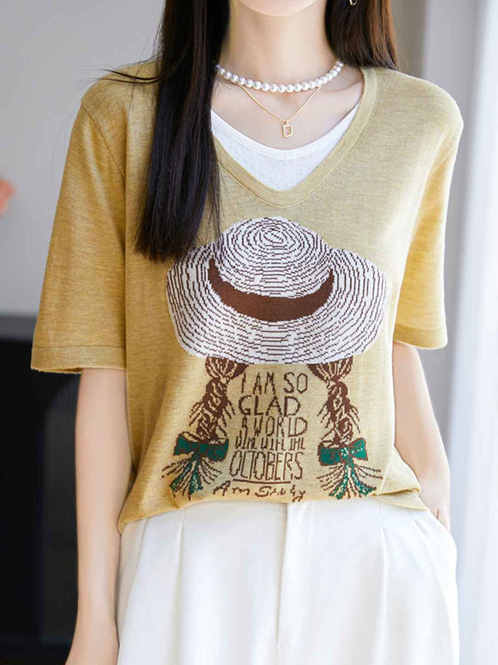 Sophie Casual V-neck Jacquard Top
