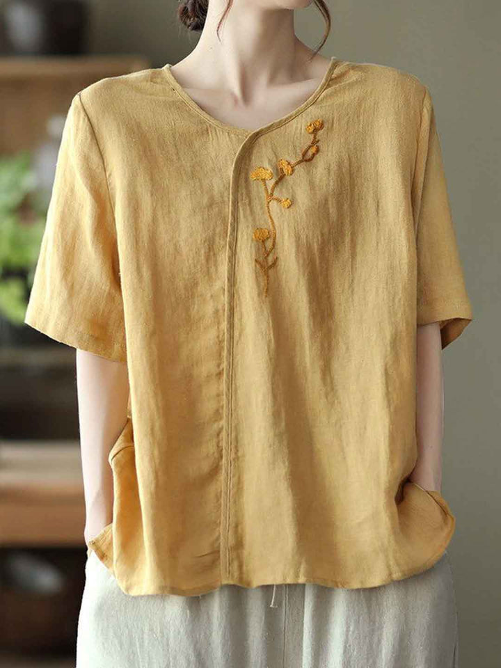 Olivia Loose V-Neck Embroidered Top