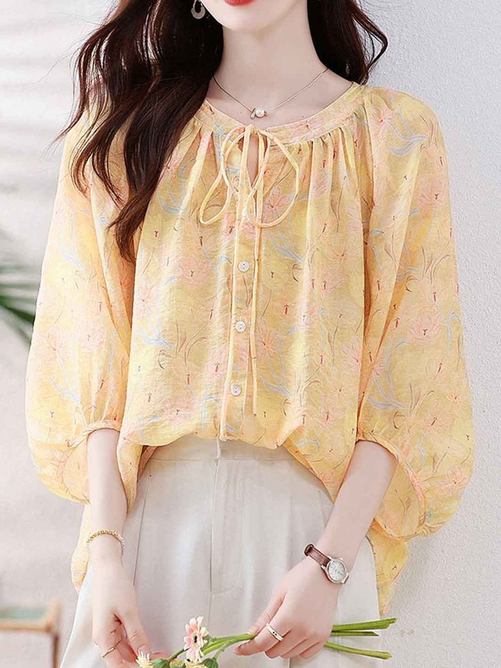 Valeria Loose Crew Neck Floral Printed Blouse