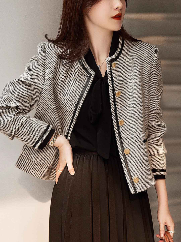 Nevaeh Simple Crew Neck Tweed Textured Jacket