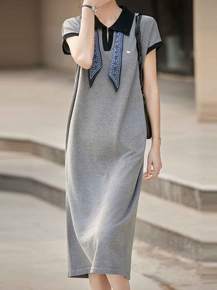 Julia Daily Lapel Scarf Color-Blocked Dress