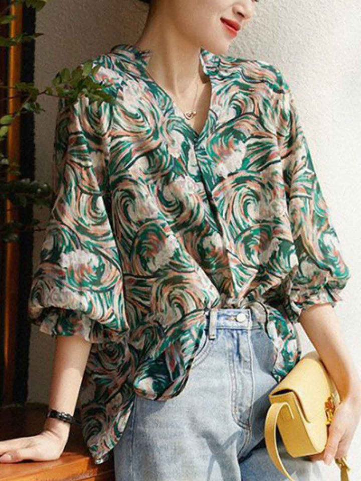 Layla Retro V-Neck Printed Top