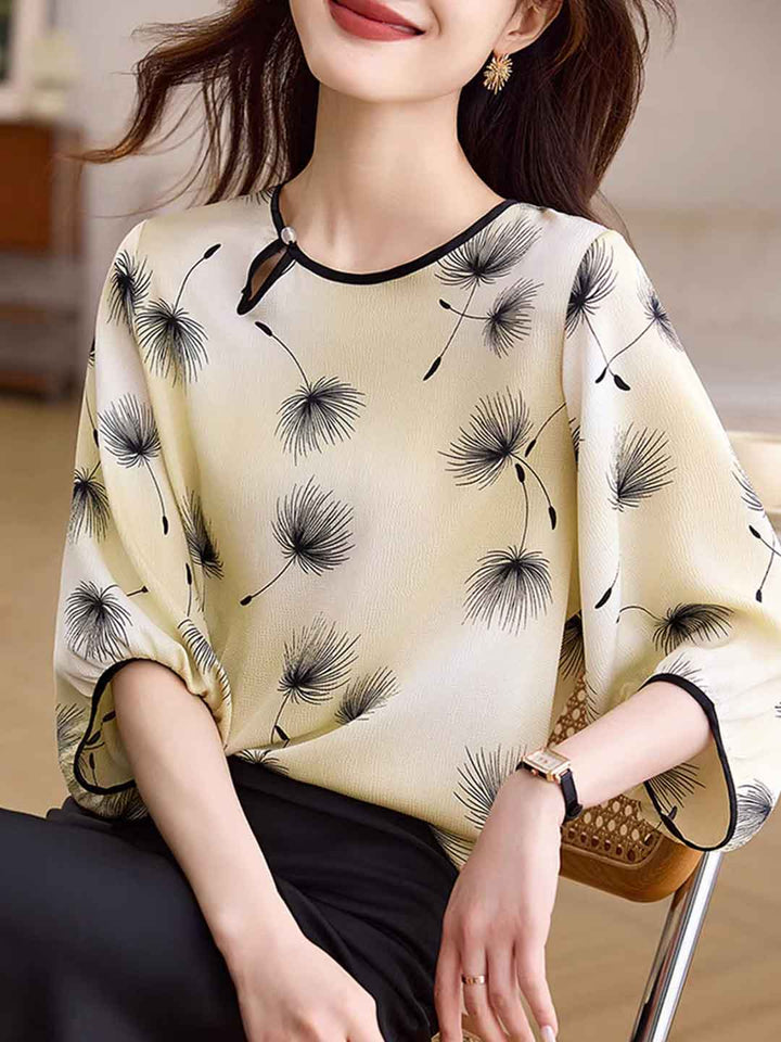 Evelyn Loose Crew Neck Lantern Sleeve Colorblocked Top