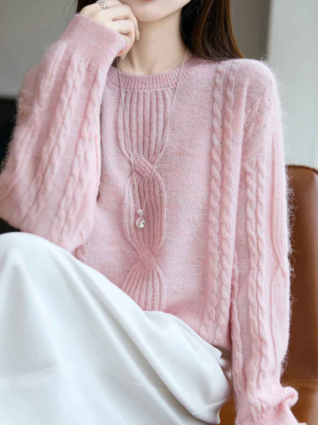Ariana Casual Crew Neck Cable Knitted Pullover Sweater