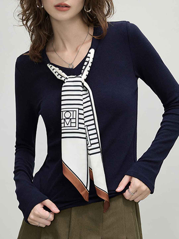 Rachel Slim Crew Neck Scarf Top