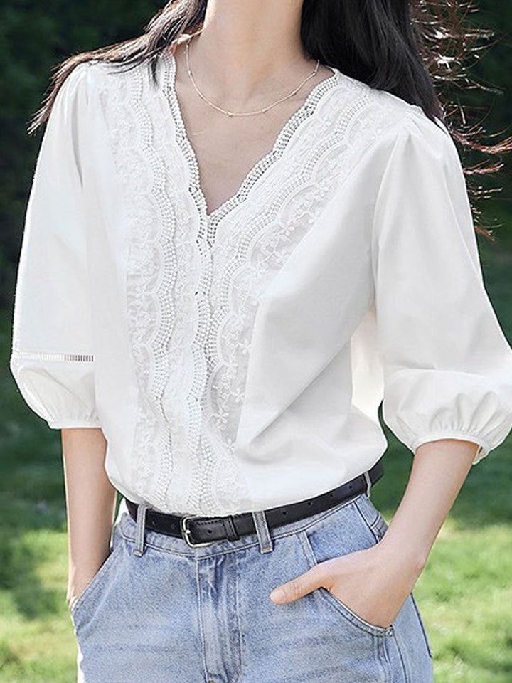 Sofia Vintage V-Neck Lace Patchwork Top
