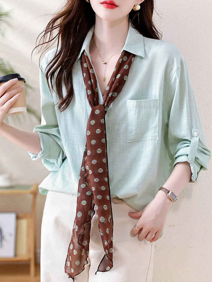 Abigail Loose Polo Collar Tie Shirt
