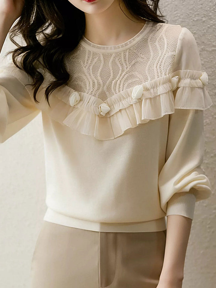 Julia Classic Crew Neck Ruffled Lace Top