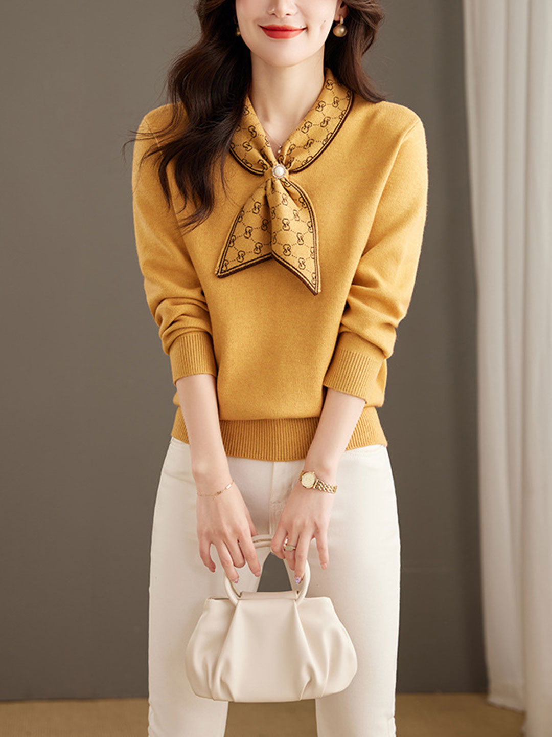 Isabella Casual Bow Knitted Pullover Sweater