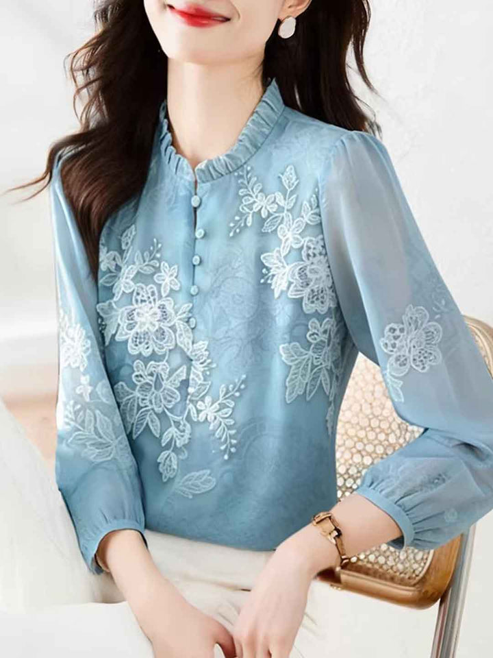 Brianna Loose Auricular Collar Printed Top