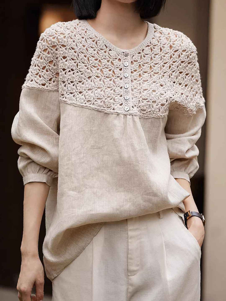 Natalie Loose Crew Neck Hollowed Crochet Top