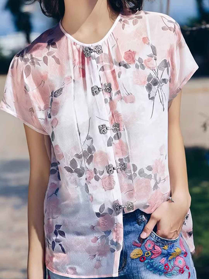 Sophia Slim Crew Neck Printed Chiffon Top
