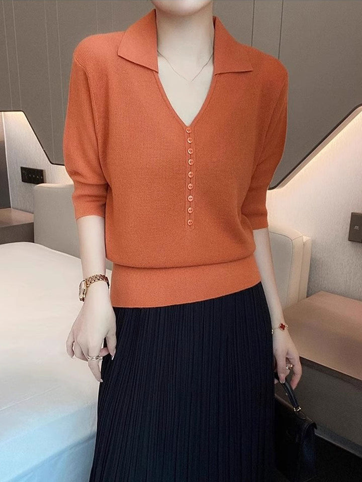 Katelyn Classic Solid Color Ribbed Knitted Top