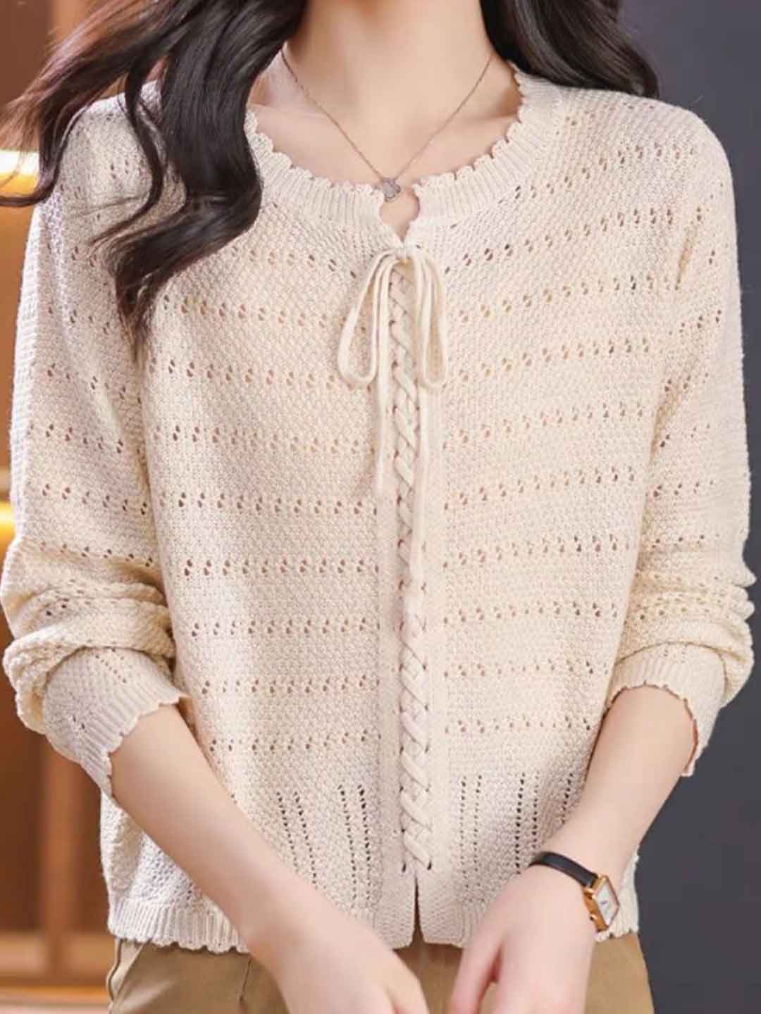 Riley Loose Crew Neck Tie Solid Color Knitted Top