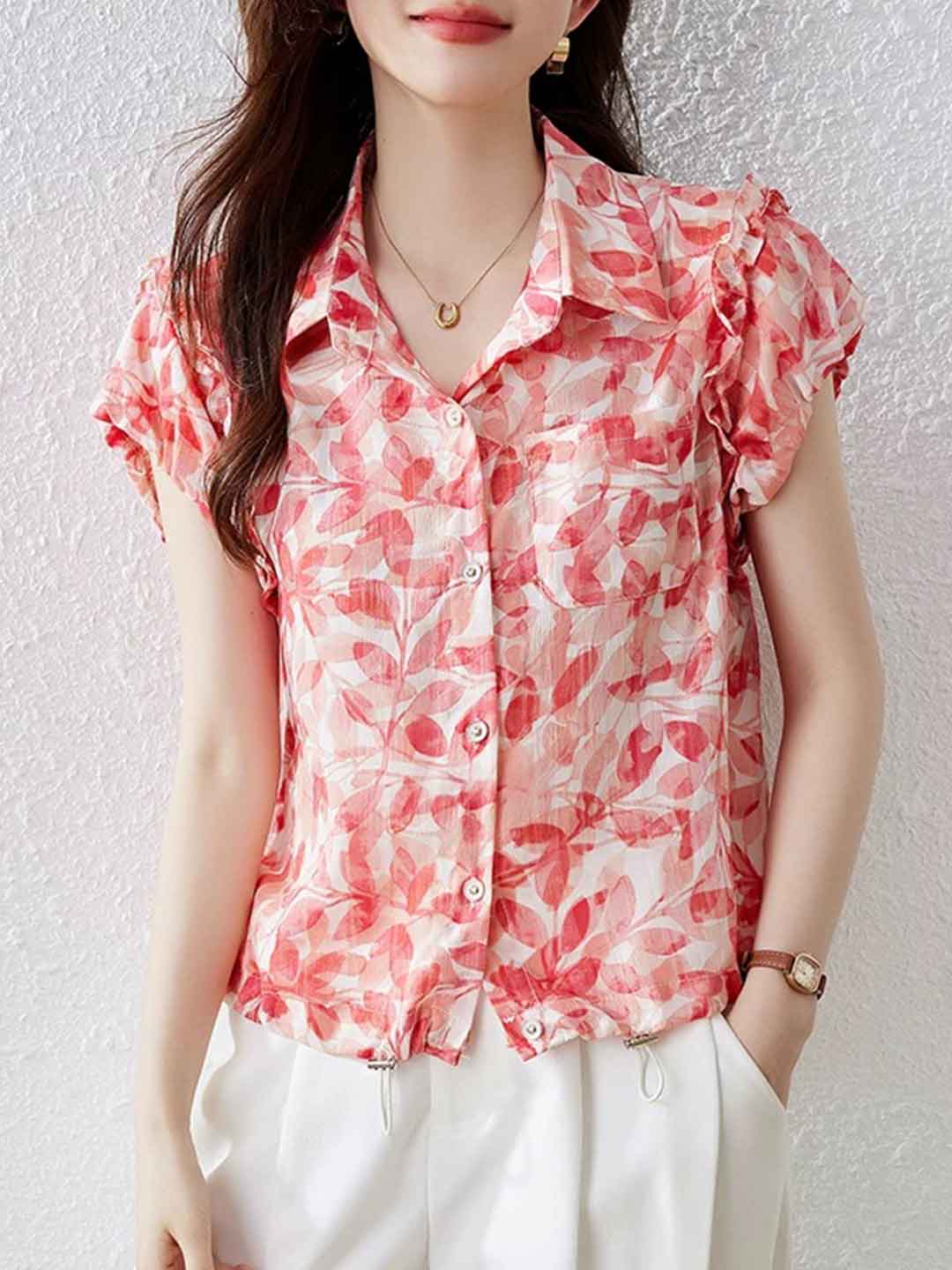 Isabella Daily Lapel Floral Chiffon Blouse