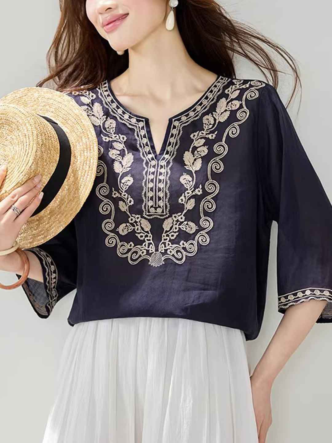 Paige Loose Crew Neck Embroidered Top
