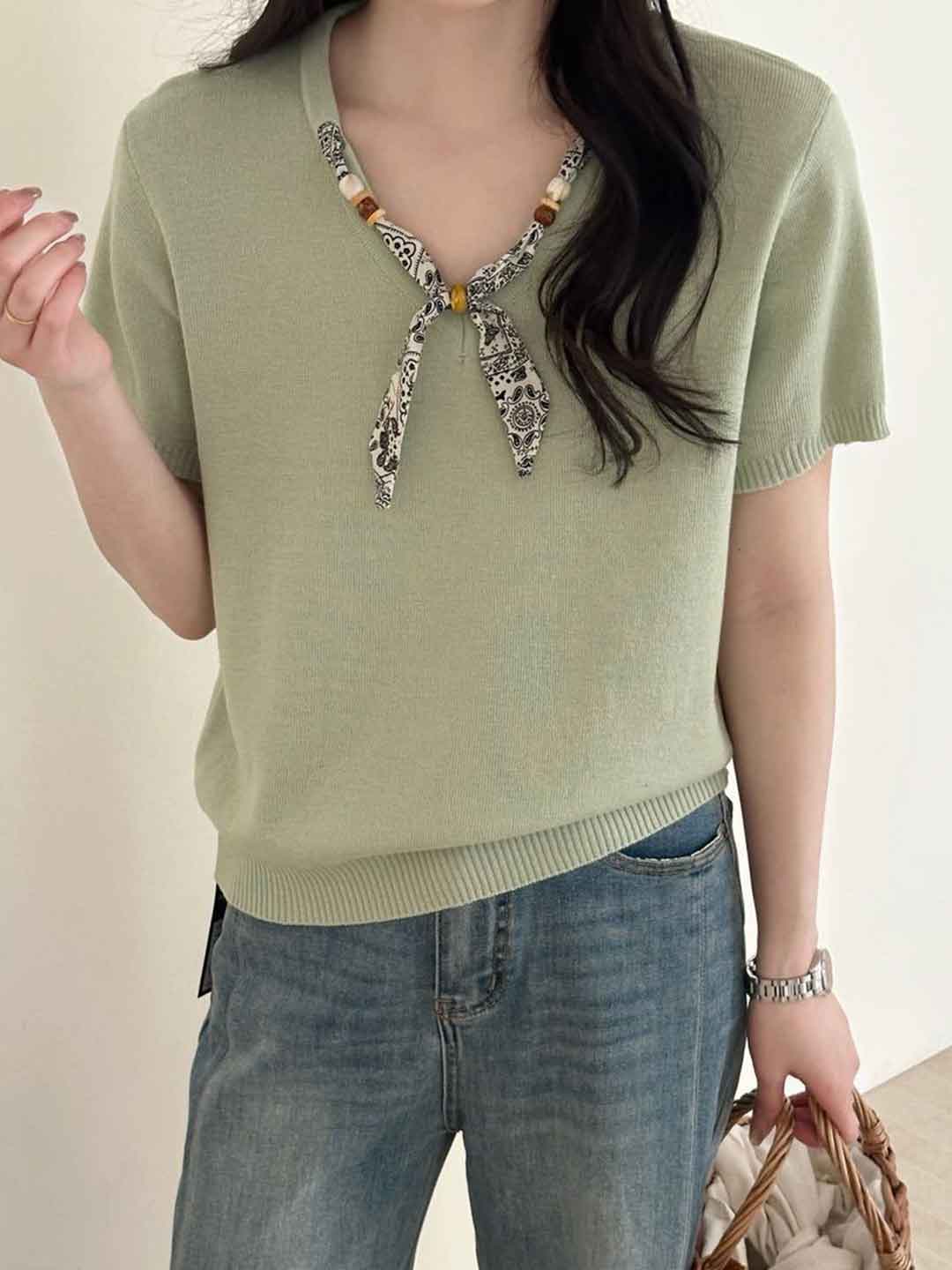 Kaylee Loose V-Neck Scarf Knitted Top