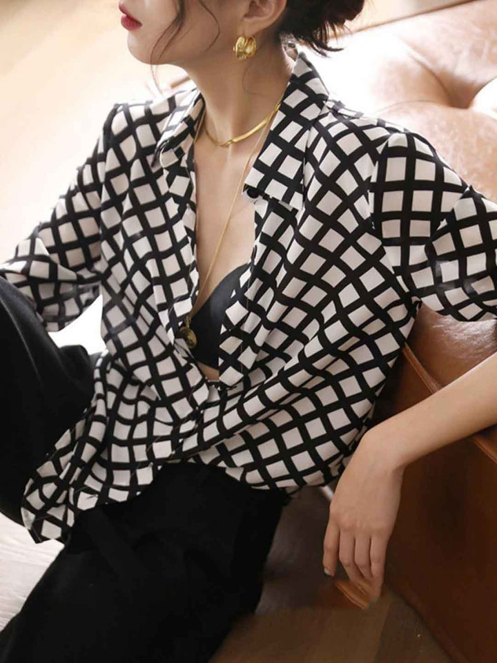 Claire Vintage Polo Collar Plaid Shirt