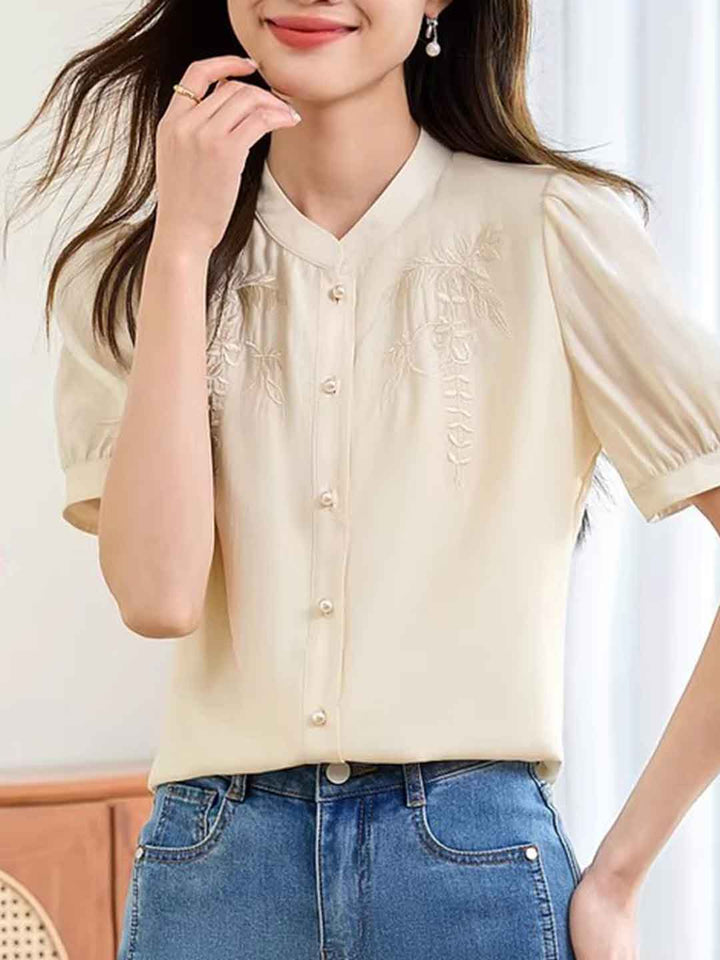 Emma Classic V-Neck Embroidered Shirt