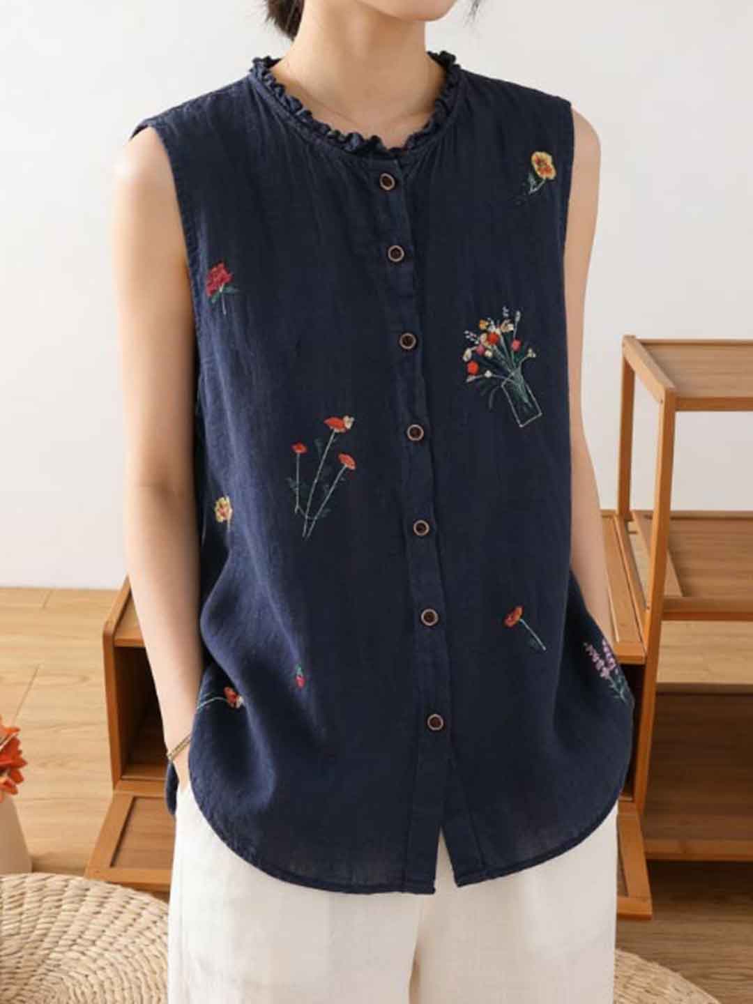 Emily Loose Auricular Embroidered Vest