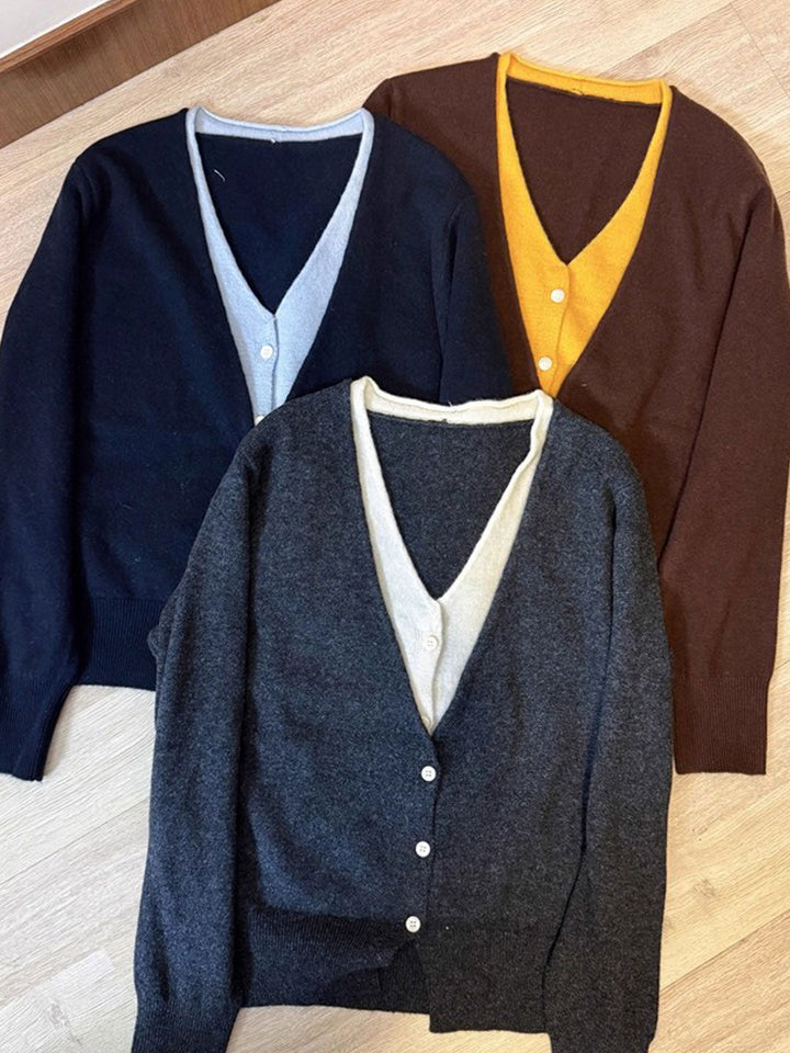 Layla V-Neck Mock Two-Piece Knitted Cardigan