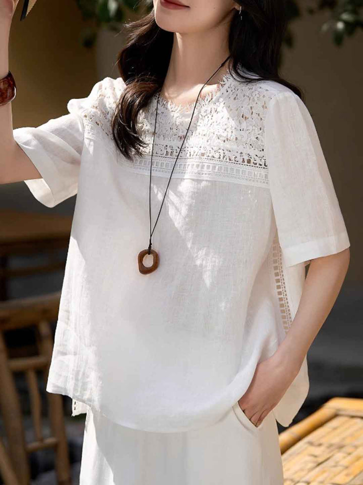 Anna Retro Crew Neck Lace Top