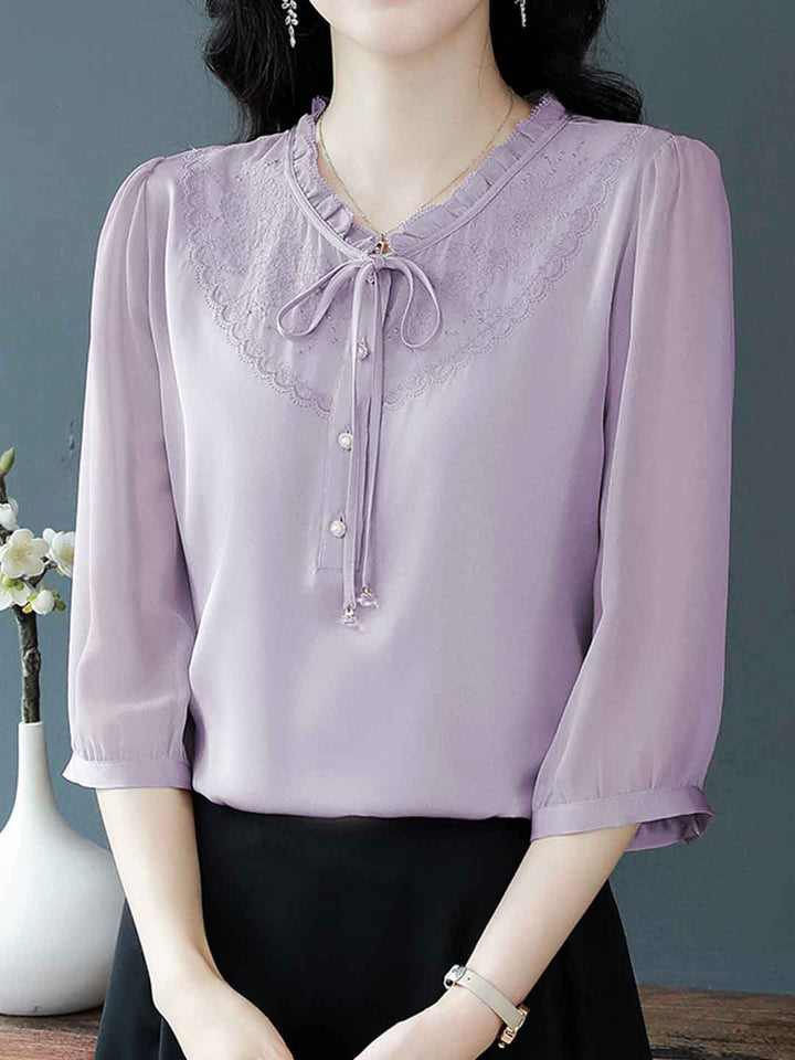 Maria Classic V-Neck Lantern Sleeve Auricular Lace Top