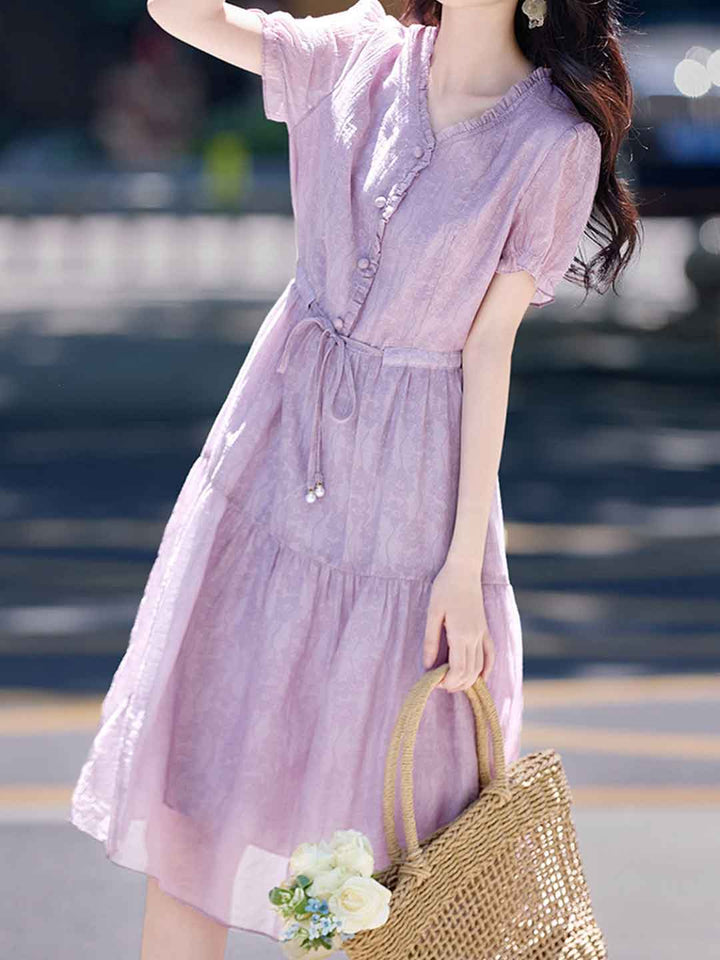 Sydney Vacation V-Neck Pleated Printed Dress