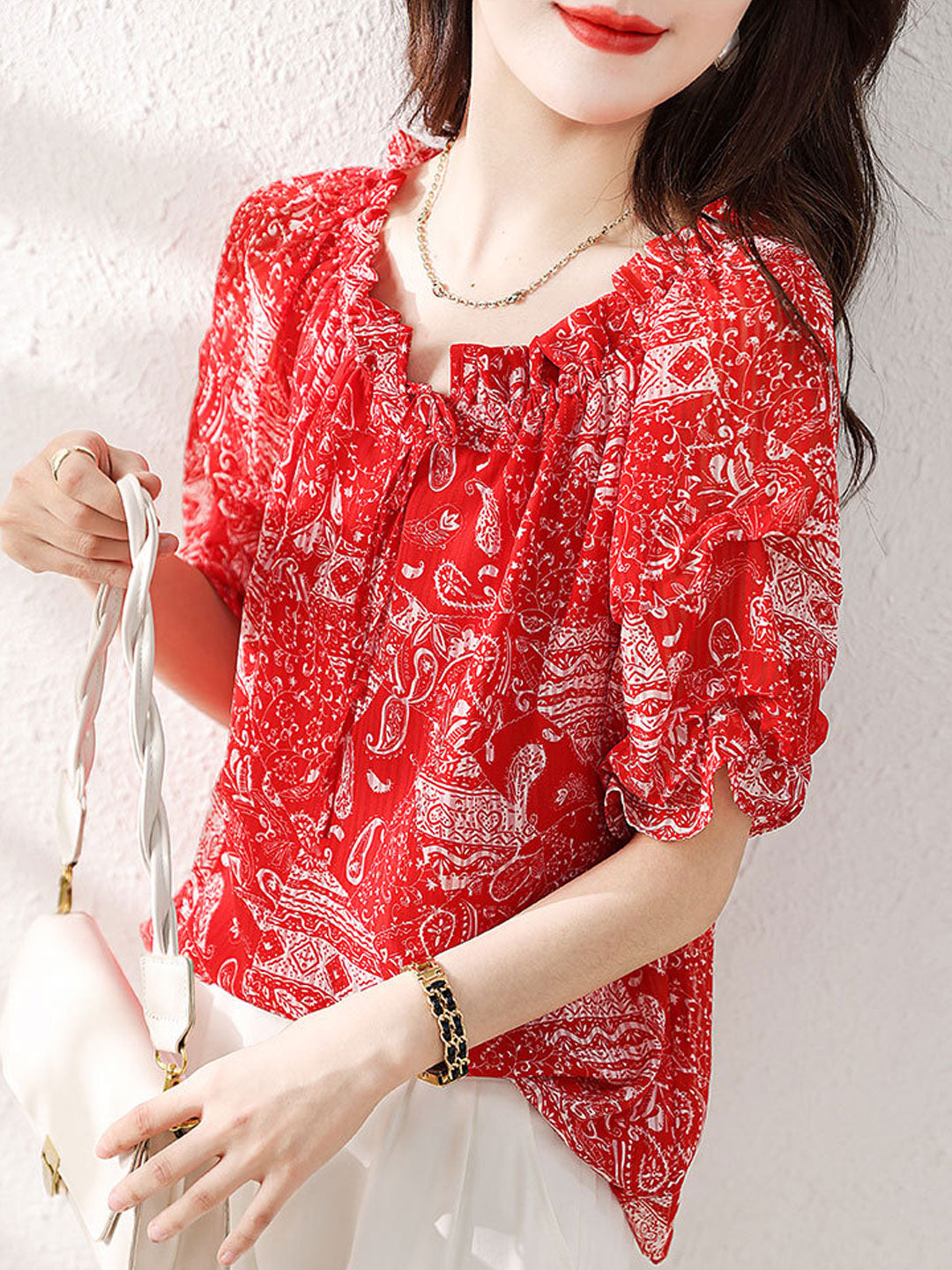 Hannah Loose Crew Neck Auricular Printed Top