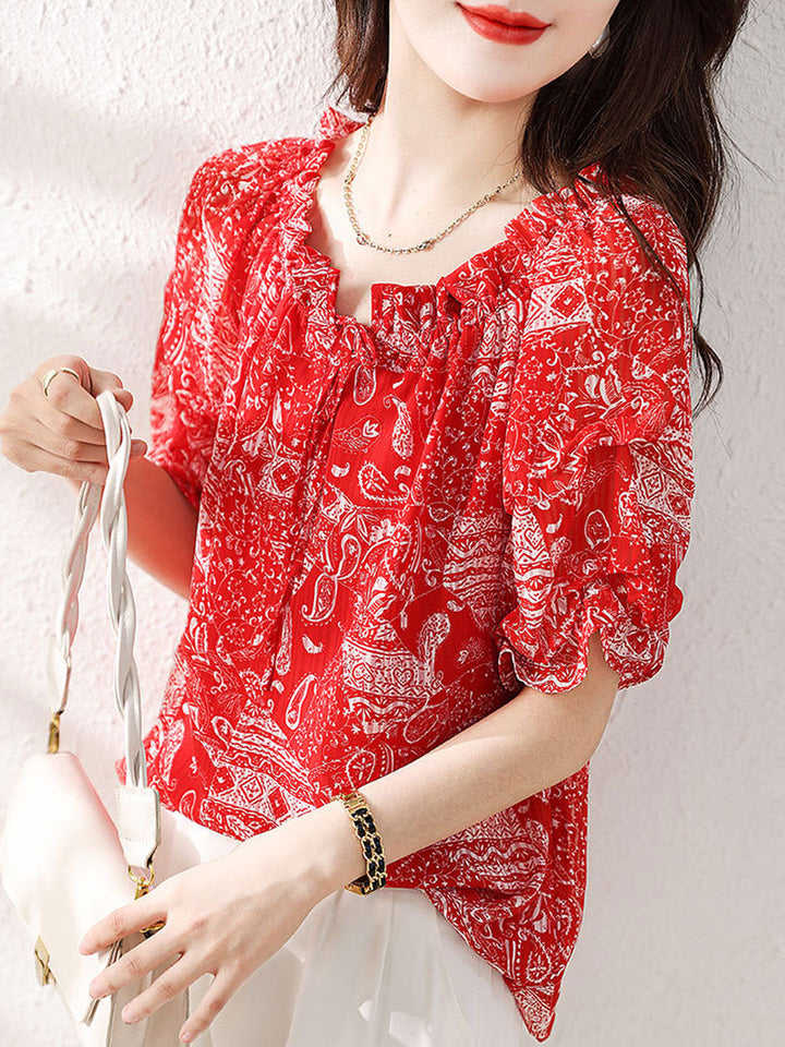 Hannah Loose Crew Neck Auricular Printed Top