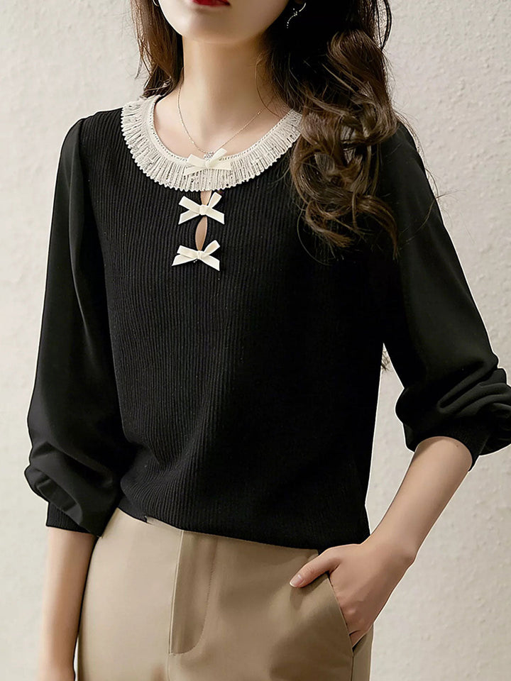 Mariah Sweet Crew Neck Bow Mesh Top