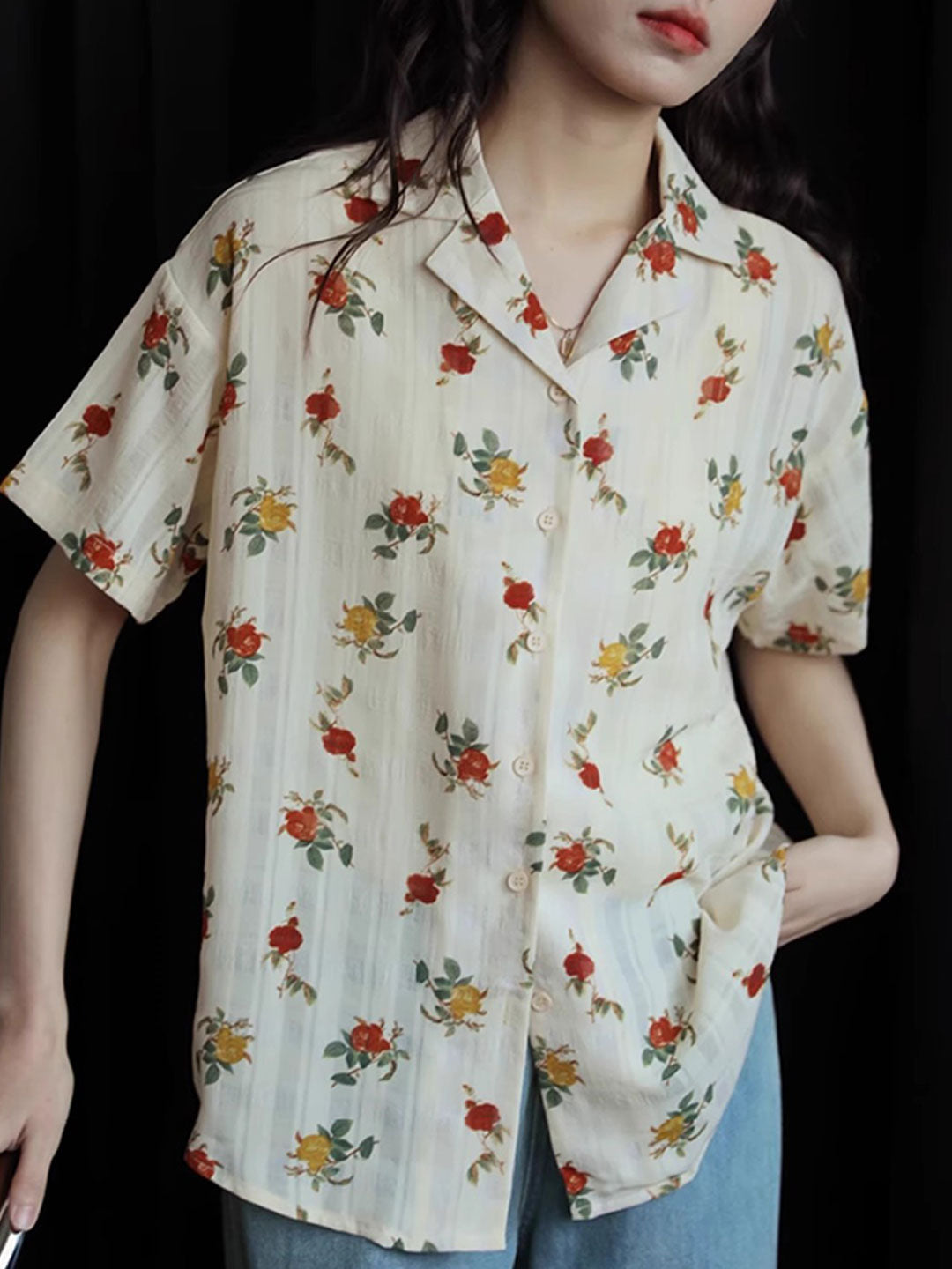 Kayla Retro Polo Collar Printed Shirt