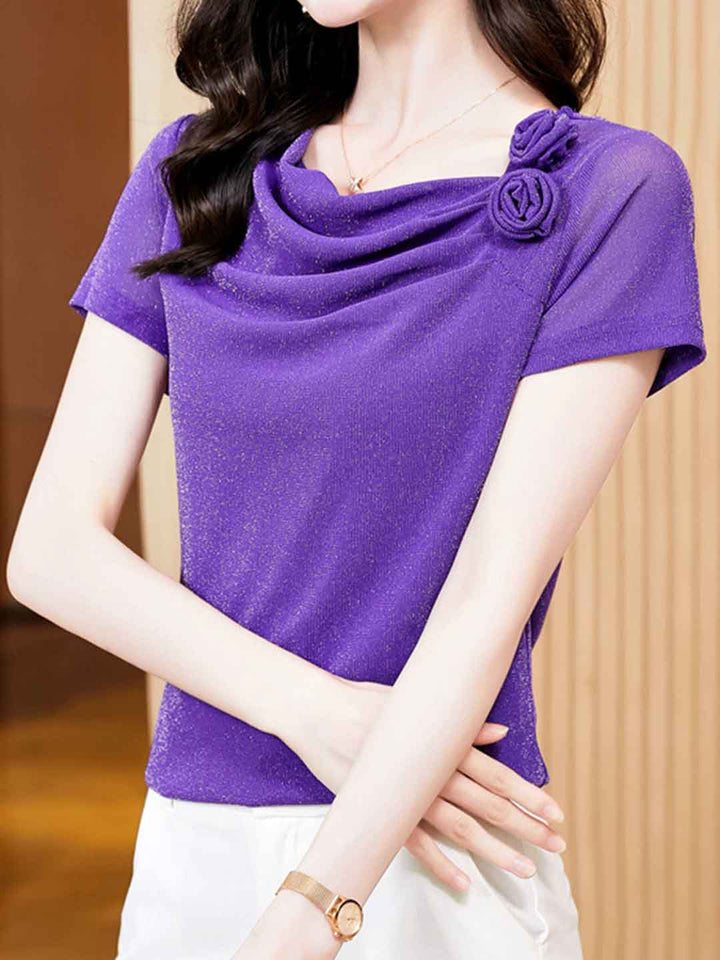 Rachel Classic Stacked Collar Solid Color Mesh Top