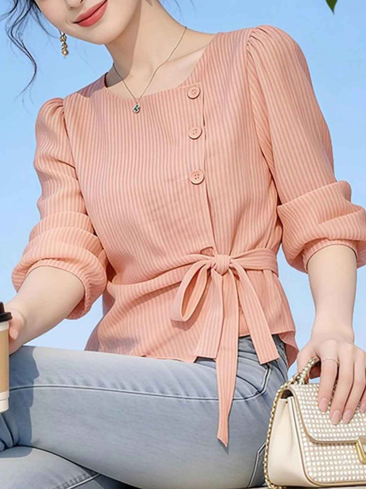 Anna Classic Crew Neck Waisted Tie Top