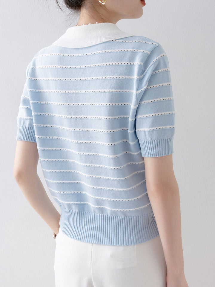 Hannah Loose V-Neck Hollowed Knitted Top