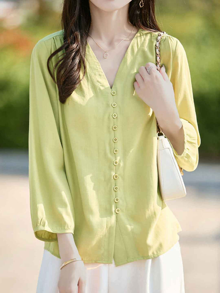 Bailey Classic V-Neck Solid Color Chiffon Shirt