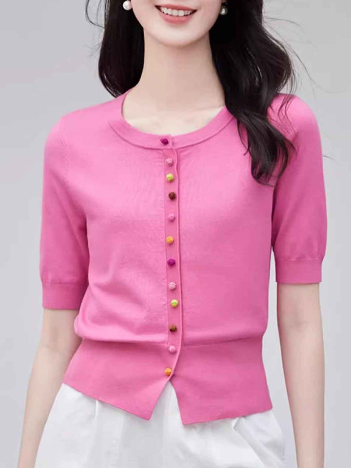 Julia Elegant Crew Neck Solid Color Knitted Cardigan